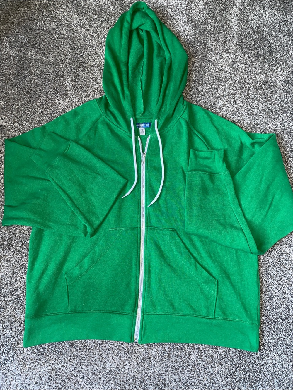 Urban Outfitters Bright Green Zip Hoodie with White Accents